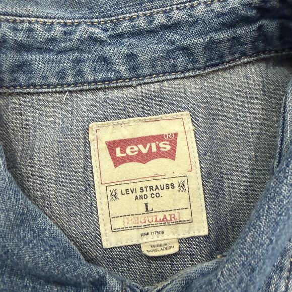 Levis Denim Shirt Mens Large Blue Snap Button Long Sleeve Western Rodeo Workwear - Picture 4 of 9